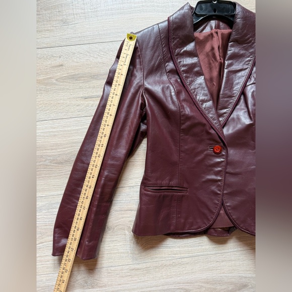 Burgundy Genuine Leather Blazer Jacket Women’s Fitted Single Button Vintage - Picture 7 of 10